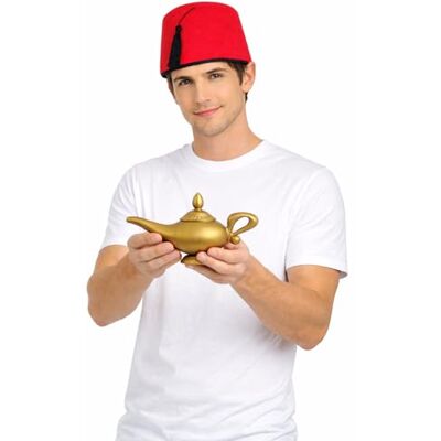 NuJake Adults Red Fez Hat & Genie Magic Wish Lamp – Costume Accessory Set for Fancy Dress, Halloween, Parties & Themed Events NuJake Adults Red Fez Hat & Genie Magic Wish Lamp – Costume Accessory Set for Fancy Dress, Halloween, Parties & Themed Events