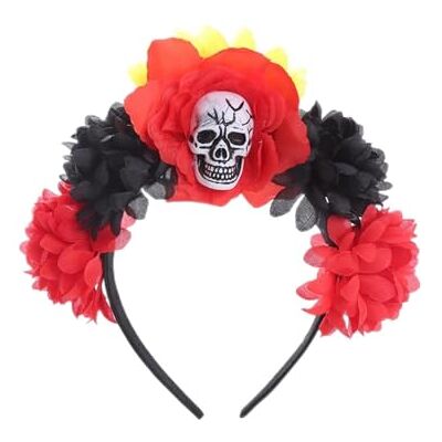 QQYHZX Skeleton Headband Halloween Cosplay Party Headwear, Black red QQYHZX Skeleton Headband Halloween Cosplay Party Headwear, Black red