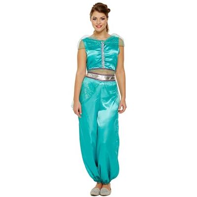 HENBRANDT Arabian Princess Adult Fancy Dress Costume Luxurious Turquoise Satin Jumpsuit with Jewelled Details, Perfect for Parties, Halloween, World Book Day & Theatrical Events HENBRANDT Arabian Princess Adult Fancy Dress Costume Luxurious Turquoise Satin Jumpsuit with Jewelled Details, Perfect for Parties, Halloween, World Book Day & Theatrical Events