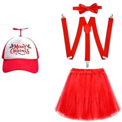 LWHZOFR Christmas Costume Accessory Set with Propeller Cap Bowtie and Suspenders LWHZOFR Christmas Costume Accessory Set with Propeller Cap Bowtie and Suspenders