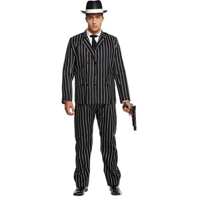 HENBRANDT Premium Gangster Mob Boss Adult Fancy Dress Costume Classic Black Pinstripe 1920s Mafia Suit, One Size Fits Most Party Outfit for Halloween Themed Events HENBRANDT Premium Gangster Mob Boss Adult Fancy Dress Costume Classic Black Pinstripe 1920s Mafia Suit, One Size Fits Most Party Outfit for Halloween Themed Events