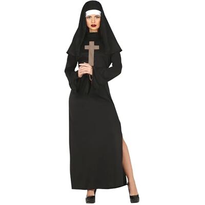 FIESTAS GUIRCA Sexy Nun Black Robe with Leg Slit and Veil Fancy Dress Costume Adult Woman Size M 10-12 FIESTAS GUIRCA Sexy Nun Black Robe with Leg Slit and Veil Fancy Dress Costume Adult Woman Size M 10-12