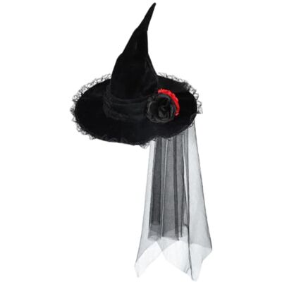 Nukinp Witch Hat, Velvet & Lace Veil, Black, Halloween Cosplay Prop Nukinp Witch Hat, Velvet & Lace Veil, Black, Halloween Cosplay Prop