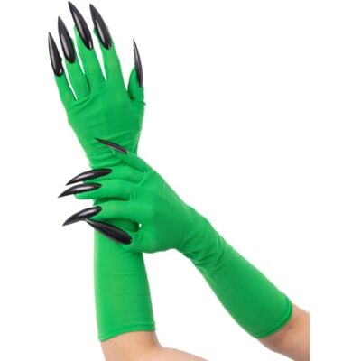 Smiffys Green Wicked Witch Gloves, with Black Nails Smiffys Green Wicked Witch Gloves, with Black Nails