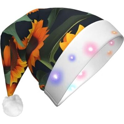 SDEGTHO Orange Sunflower Santa Hat For Adult Led Christmas Hats Unisex Holiday Comfort Xmas Hat For New Year Festive Party SDEGTHO Orange Sunflower Santa Hat For Adult Led Christmas Hats Unisex Holiday Comfort Xmas Hat For New Year Festive Party