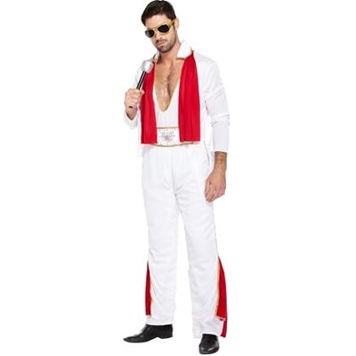 HENBRANDT Rockstar Adult Fancy Dress Costume Classic White & Red Jumpsuit Authentic 70s Music Icon Outfit Retro Performance Party Accessory Rockstar Costume HENBRANDT Rockstar Adult Fancy Dress Costume Classic White & Red Jumpsuit Authentic 70s Music Icon Outfit Retro Performance Party Accessory Rockstar Costume