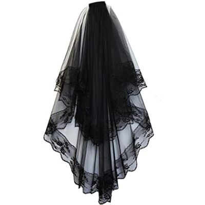 Nukinp Halloween Lace Veil Creative Wedding Veil Halloween with 2 Layer Reusable Lace for Women Wedding Costume Black Nukinp Halloween Lace Veil Creative Wedding Veil Halloween with 2 Layer Reusable Lace for Women Wedding Costume Black