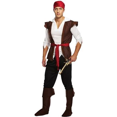 HENBRANDT Caribbean Pirate Adult Fancy Dress Costume Premium Quality One Size Outfit with White Shirt, Brown Vest, Black Trousers & Boot Covers for Halloween Theatre Cosplay Party Events HENBRANDT Caribbean Pirate Adult Fancy Dress Costume Premium Quality One Size Outfit with White Shirt, Brown Vest, Black Trousers & Boot Covers for Halloween Theatre Cosplay Party Events