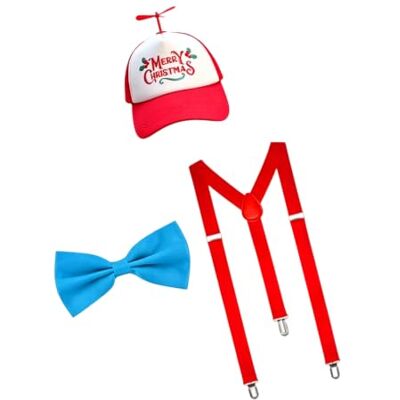 WRWIZDR Christmas Costume Accessory Set with Propeller Cap Bowtie and Suspenders WRWIZDR Christmas Costume Accessory Set with Propeller Cap Bowtie and Suspenders