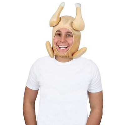 HENBRANDT Single Adult Full-Face Cooked Turkey Hat 40cm Plush Stuffed Turkey Hat with Face Hole Novelty Hat for Thanksgiving and Christmas Headwear Fancy Dress Costume Accessory for Men and Women HENBRANDT Single Adult Full-Face Cooked Turkey Hat 40cm Plush Stuffed Turkey Hat with Face Hole Novelty Hat for Thanksgiving and Christmas Headwear Fancy Dress Costume Accessory for Men and Women
