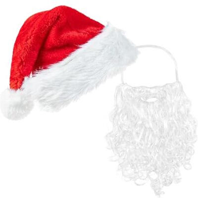 WSOAFVK 2 Pack Santa Hat and Beard Set for Adults, Santa Beard and Hat Set for Father Christmas Outfit, Red Christmas Hat with Fluffy White Trim and Curly Beard, Party Fancy Dress Costumes WSOAFVK 2 Pack Santa Hat and Beard Set for Adults, Santa Beard and Hat Set for Father Christmas Outfit, Red Christmas Hat with Fluffy White Trim and Curly Beard, Party Fancy Dress Costumes