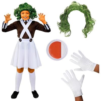 I LOVE FANCY DRESS Girls Chocolate Factory Worker Costume X-Large Brown Top, Skirt, Green Wig, Gloves and Orange & White Facepaint Kids World Book Day Book Week Fancy Dress I LOVE FANCY DRESS Girls Chocolate Factory Worker Costume X-Large Brown Top, Skirt, Green Wig, Gloves and Orange & White Facepaint Kids World Book Day Book Week Fancy Dress