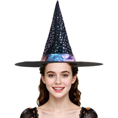 Hooin Halloween Witch Hat. Halloween Twinkling Party Hat with Color Changing Moon & Stars Hooin Halloween Witch Hat. Halloween Twinkling Party Hat with Color Changing Moon & Stars