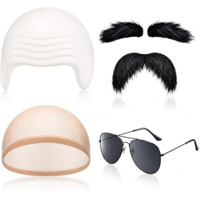 YUNLIJIA 4 Pcs Bald Cap Pitbull Costumes, Adults Mr Accessories Set for Men Women Nude Latex Bald Cap, Black Sunglasses, Eyebrow Beard YUNLIJIA 4 Pcs Bald Cap Pitbull Costumes, Adults Mr Accessories Set for Men Women Nude Latex Bald Cap, Black Sunglasses, Eyebrow Beard
