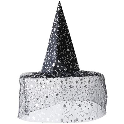 TYHIJUK Dark Witch Hat with Veil Flower Lace, Silver Fivepointed TYHIJUK Dark Witch Hat with Veil Flower Lace, Silver Fivepointed