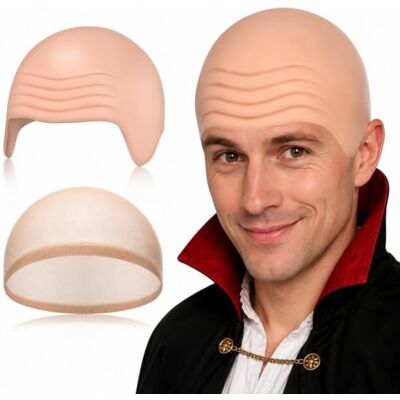 Haonyue 2Pcs Bald Cap Costume Set, Stretchy Latex Wrinkle Bald Head Cover, Reusable Cosplay B-ald Cap, Realistic Head Cover for Cosplay Halloween Theatre, Halloween Fancy Dress Parties Haonyue 2Pcs Bald Cap Costume Set, Stretchy Latex Wrinkle Bald Head Cover, Reusable Cosplay B-ald Cap, Realistic Head Cover for Cosplay Halloween Theatre, Halloween Fancy Dress Parties
