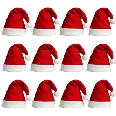 HENBRANDT 1 x Pack of 12 Christmas Santa Hats Classic Red Festive Party Costume Accessory for Adults Office Parties Xmas Celebrations Event Fancy Dress Bulk Novelty Hats for Men and Women HENBRANDT 1 x Pack of 12 Christmas Santa Hats Classic Red Festive Party Costume Accessory for Adults Office Parties Xmas Celebrations Event Fancy Dress Bulk Novelty Hats for Men and Women