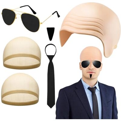 ZhuXIXILiang 6pcs Bald Cap Set for Adult Bald Cap costume kit with sunglasses Latex Bald Cover with Sunglasses Tie Beard Fancy Dress Cosplay Hat Costume Accessory for Makeup Party Dress Up ZhuXIXILiang 6pcs Bald Cap Set for Adult Bald Cap costume kit with sunglasses Latex Bald Cover with Sunglasses Tie Beard Fancy Dress Cosplay Hat Costume Accessory for Makeup Party Dress Up