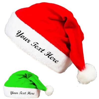 Van Der Linn Personalised Embroidered Christmas Santa Hat Deluxe Fluffy Adult Kids Party Hat (Green Adult (40x30cm)) Van Der Linn Personalised Embroidered Christmas Santa Hat Deluxe Fluffy Adult Kids Party Hat (Green Adult (40x30cm))