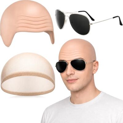 Wexrinqa Bald Cap Kit with Sunglasses Latex Head Cover & Black Glasses Costume Se Wexrinqa Bald Cap Kit with Sunglasses Latex Head Cover & Black Glasses Costume Se