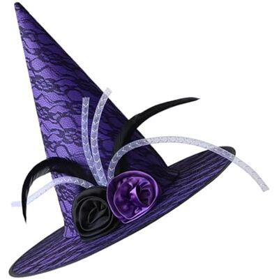 TYHIJUK Dark Witch Hat with Veil Flower Lace, Purple lace TYHIJUK Dark Witch Hat with Veil Flower Lace, Purple lace