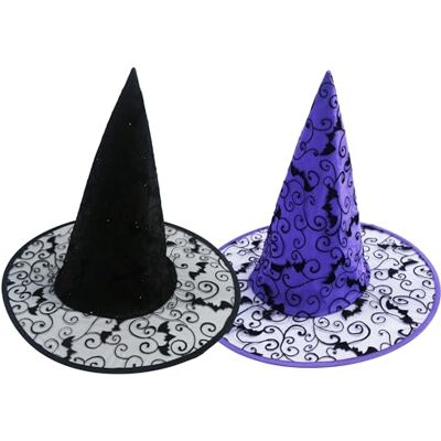 Hooin Halloween Witches Hat Halloween Spiderweb Witch/Wizard Party Hats. Pack of 2 (Black & Purple) Hooin Halloween Witches Hat Halloween Spiderweb Witch/Wizard Party Hats. Pack of 2 (Black & Purple)