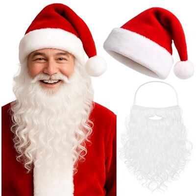 Tinsel Town 2pc Santa Hat and Beard for Adults Father Christmas Outfit Santa Beard and Hat Set for Father Christmas Costume Adult Xmas Accessories to wear for Xmas Fancy Dress Costumes Tinsel Town 2pc Santa Hat and Beard for Adults Father Christmas Outfit Santa Beard and Hat Set for Father Christmas Costume Adult Xmas Accessories to wear for Xmas Fancy Dress Costumes