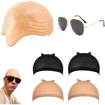 JIEYFC 6pcs Bald Cap Adult Set, Latex Bald Cap, Thick Skin Head Skull Wig, Wig Cap and Skin Tone Hair Sunglasses Bald Head for Halloween (Skin color) JIEYFC 6pcs Bald Cap Adult Set, Latex Bald Cap, Thick Skin Head Skull Wig, Wig Cap and Skin Tone Hair Sunglasses Bald Head for Halloween (Skin color)