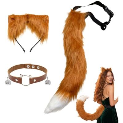 Binmiza 3 Pcs Fox Costume Accessory Set, with Fluffy Fox Tail & Ears Headband Cute Animal Furry Costume for Family and Adults: Perfect for World Book Day, Halloween, Cosplay Parties, and Fancy Dress Events Binmiza 3 Pcs Fox Costume Accessory Set, with Fluffy Fox Tail & Ears Headband Cute Animal Furry Costume for Family and Adults: Perfect for World Book Day, Halloween, Cosplay Parties, and Fancy Dress Events