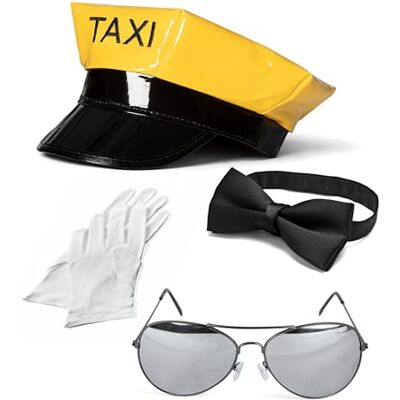 Mega_JumbleSale ® Adult Unisex Chauffeur Hat/Cap, Bow Tie, Sunglasses and White Gloves Taxi Driver Uniform Book Week Day Fancy Dress Accessory Mega_JumbleSale ® Adult Unisex Chauffeur Hat/Cap, Bow Tie, Sunglasses and White Gloves Taxi Driver Uniform Book Week Day Fancy Dress Accessory