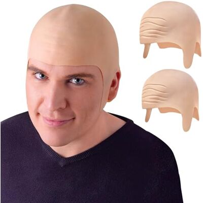TNSOYCA 2PCS Realistic Latex Bald Cap for Adults, Unisex, Skin Colour, Halloween, Theatrical Performances TNSOYCA 2PCS Realistic Latex Bald Cap for Adults, Unisex, Skin Colour, Halloween, Theatrical Performances