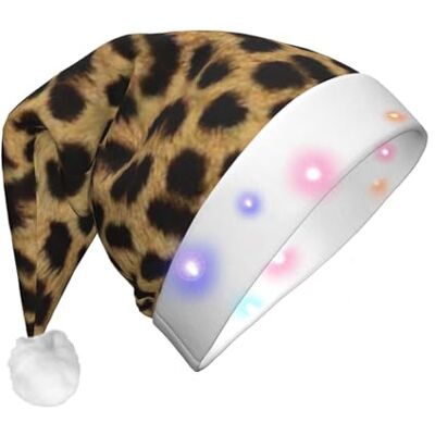 BUULOO Father Christmas Printed Light Up Leopard Animal Print Santa Hat, Adult Festive Use, Halloween, Christmas, Holiday Party Comfy Santa Hat. BUULOO Father Christmas Printed Light Up Leopard Animal Print Santa Hat, Adult Festive Use, Halloween, Christmas, Holiday Party Comfy Santa Hat.
