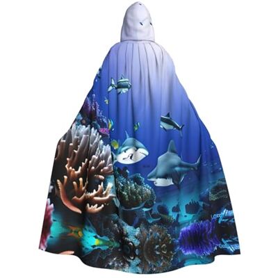 LLOTPQ Unisex Adult Halloween Hooded Cloak Shark Swimming Under the Sea Full Print Costume Cape for Cosplay, Party, and Themed Events LLOTPQ Unisex Adult Halloween Hooded Cloak Shark Swimming Under the Sea Full Print Costume Cape for Cosplay, Party, and Themed Events