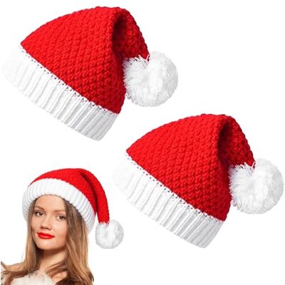 KIKAWORD 2 PCS Knitted Santa Hat, Knitted Christmas Hat for Adults and Children, Christmas Hats for Christma Part New Years Family Gatherings Holiday Parties and Other Occasions KIKAWORD 2 PCS Knitted Santa Hat, Knitted Christmas Hat for Adults and Children, Christmas Hats for Christma Part New Years Family Gatherings Holiday Parties and Other Occasions