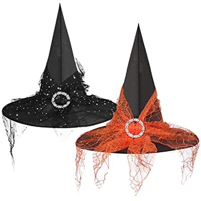 HKSICHENGKEJIUK 2Pcs Witch Hat Halloween Wizard Hat Cap with Veils Women Girls Halloween Costume Decoration Witch Hat Party Masquerade for Adult Female Party Decor Carnival Daily Cosplay Role Play Accessory HKSICHENGKEJIUK 2Pcs Witch Hat Halloween Wizard Hat Cap with Veils Women Girls Halloween Costume Decoration Witch Hat Party Masquerade for Adult Female Party Decor Carnival Daily Cosplay Role Play Accessory