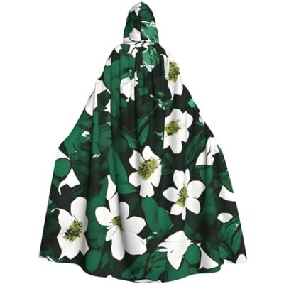 XEUYXF Hunter Green Floral Petals Pattern Print Halloween Hooded Cloak Carnival Cosplay XEUYXF Hunter Green Floral Petals Pattern Print Halloween Hooded Cloak Carnival Cosplay