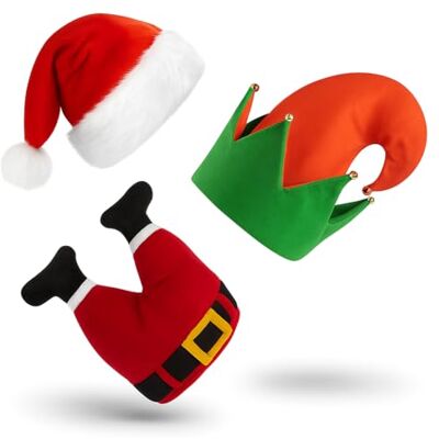 ZANGOC Novelty Christmas Pack of 3 Exclusive Hats -Elf, Santa Legs & Santa Hat Festive Holiday Costume Accessories for Adults Xmas Party Fancy Dress Set ZANGOC Novelty Christmas Pack of 3 Exclusive Hats -Elf, Santa Legs & Santa Hat Festive Holiday Costume Accessories for Adults Xmas Party Fancy Dress Set