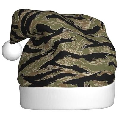 Longzehao Tiger Stripe Camo Print Santa Hat for Adult Christmas Hat Unisex Velvet for Festive Party Longzehao Tiger Stripe Camo Print Santa Hat for Adult Christmas Hat Unisex Velvet for Festive Party
