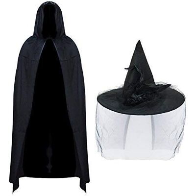Robelli Deluxe Halloween Witch Hat & Veil with Velvet Cape Fancy Dress Costume Set Robelli Deluxe Halloween Witch Hat & Veil with Velvet Cape Fancy Dress Costume Set