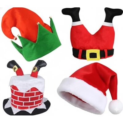 ZANGOC Novelty Christmas Pack Exclusive 4 Pack Hats –Adult Elf Hat with Bells, Chimney with Santa Legs, Red Velvet Santa Hat Fun Festive Hats for Adults & Kids Holiday Party, Office Xmas Accessories ZANGOC Novelty Christmas Pack Exclusive 4 Pack Hats –Adult Elf Hat with Bells, Chimney with Santa Legs, Red Velvet Santa Hat Fun Festive Hats for Adults & Kids Holiday Party, Office Xmas Accessories