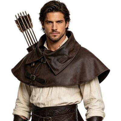 HiiFeuer Medieval Short Cloak Adjustable Shoulder Capelet, Renaissance Short Shawl Vintage Costume Cape for Ren Faire Cosplay (Brown A) HiiFeuer Medieval Short Cloak Adjustable Shoulder Capelet, Renaissance Short Shawl Vintage Costume Cape for Ren Faire Cosplay (Brown A)