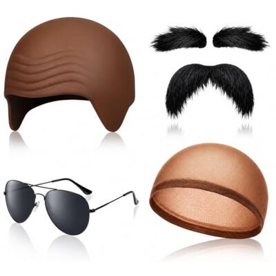 YUNLIJIA 4 Pcs Bald Cap Costumes, Halloween Adults Mr Accessories Set for Men Women YUNLIJIA 4 Pcs Bald Cap Costumes, Halloween Adults Mr Accessories Set for Men Women