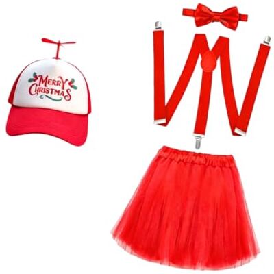 WRWIZDR Christmas Costume Accessory Set with Propeller Cap Bowtie and Suspenders WRWIZDR Christmas Costume Accessory Set with Propeller Cap Bowtie and Suspenders
