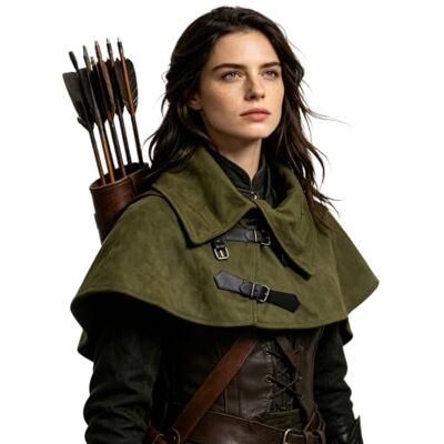 HiiFeuer Medieval Short Cloak Adjustable Shoulder Capelet, Renaissance Short Shawl Vintage Costume Cape for Ren Faire Cosplay (Green A) HiiFeuer Medieval Short Cloak Adjustable Shoulder Capelet, Renaissance Short Shawl Vintage Costume Cape for Ren Faire Cosplay (Green A)