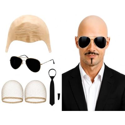 KTJEGE 6 Pcs Bald Cap Set, Includes Simulated Scalp, Sunglasses, Tie & Beard Bald Cap Set Accessory for Men & Women, Suitable Halloween For Makeup Party, Cosplay and Costume Up KTJEGE 6 Pcs Bald Cap Set, Includes Simulated Scalp, Sunglasses, Tie & Beard Bald Cap Set Accessory for Men & Women, Suitable Halloween For Makeup Party, Cosplay and Costume Up