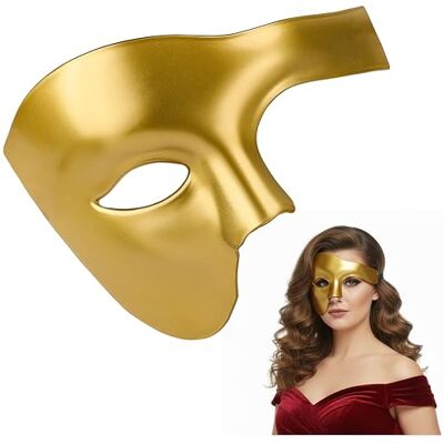 Balinco Opera Half Mask, Men's Mask, Ladies Mask, Venetian Carnival Mask, Half Face Mask, Halloween Mask, Fancy Dress Mask (Gold) Balinco Opera Half Mask, Men's Mask, Ladies Mask, Venetian Carnival Mask, Half Face Mask, Halloween Mask, Fancy Dress Mask (Gold)
