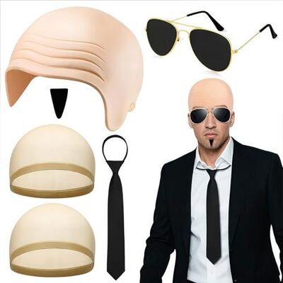 MyrkalaToy Latex Bald Cap, Black Sunglasses, Tie, moustache, two hairnets, Mens Ladies Music Icon Famous Celebrity Fancy Dress Costume Accessory Set, for Wig Makeup Cosplay Clothing Accessories MyrkalaToy Latex Bald Cap, Black Sunglasses, Tie, moustache, two hairnets, Mens Ladies Music Icon Famous Celebrity Fancy Dress Costume Accessory Set, for Wig Makeup Cosplay Clothing Accessories