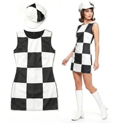 I Love Fancy Dress - 60s Chequered Dress - Black - Dress I Love Fancy Dress - 60s Chequered Dress - Black - Dress
