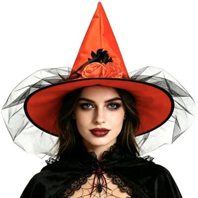 VorPrillynt Halloween Witch Hat, Vintage Lace Veils Printed Hats, Witch Hat Costume Accessories, Fancy Dress Costume Party VorPrillynt Halloween Witch Hat, Vintage Lace Veils Printed Hats, Witch Hat Costume Accessories, Fancy Dress Costume Party