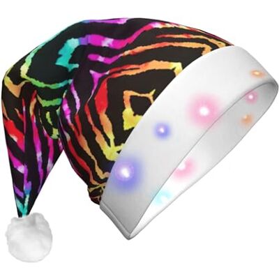SDEGTHO Colorful Rainbow Zebra Santa Hat For Adult Led Christmas Hats Unisex Holiday Comfort Xmas Hat For New Year Festive Party SDEGTHO Colorful Rainbow Zebra Santa Hat For Adult Led Christmas Hats Unisex Holiday Comfort Xmas Hat For New Year Festive Party